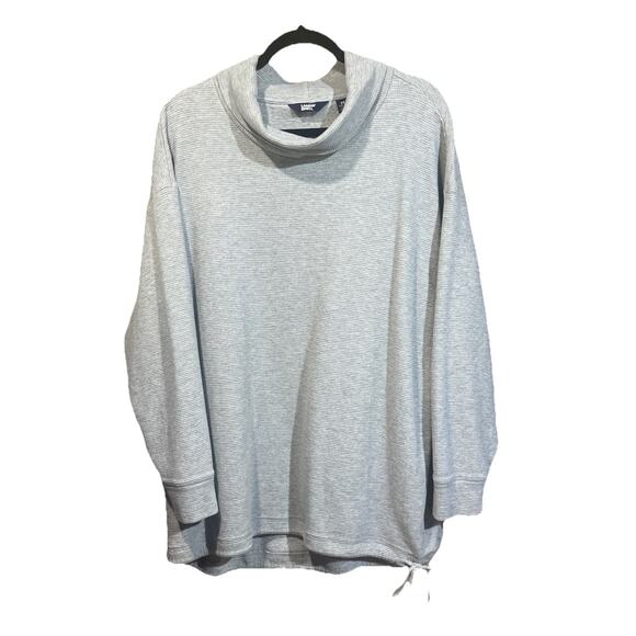Lands' End Waffle Knit Thermal Cowl Neck Top Plus 2X Gray Relaxed Comfy Casual - Picture 1 of 11